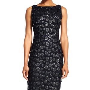 Adrianna Papell Black Floral Sequin Midi Dress